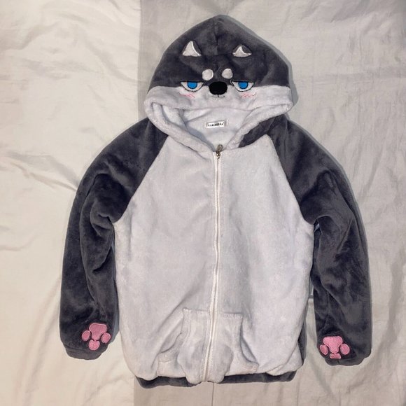 Coriresha Gray & White Shiba Inu Dog Hoodie Sweatshirt Anime Womens Small - Picture 1 of 6